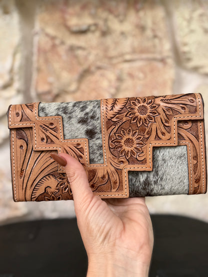 Two Step – Golden Hour : Tooled Leather and Cowhide Wallet