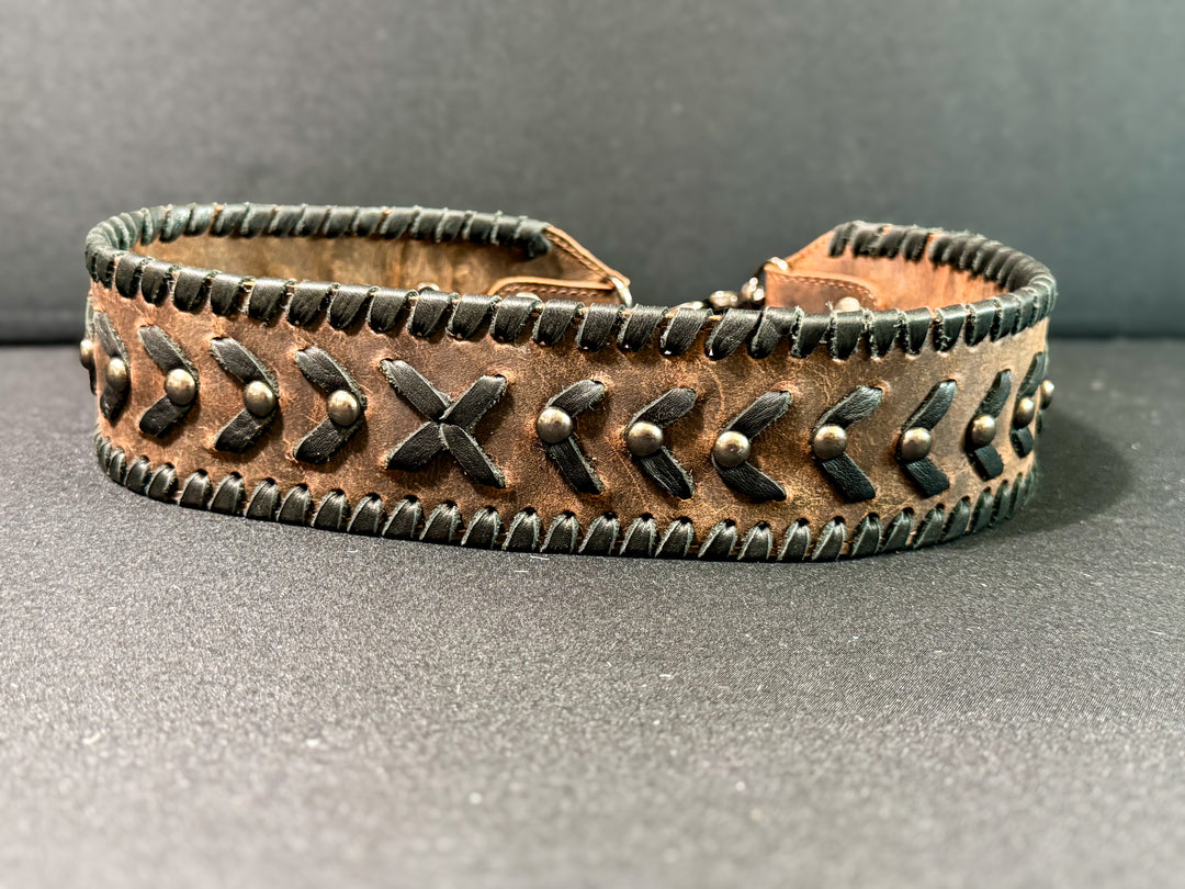 Handmade Leather Wither Strap / Western Handbag Strap – 27” Clip to Clip – Tooled + Studded