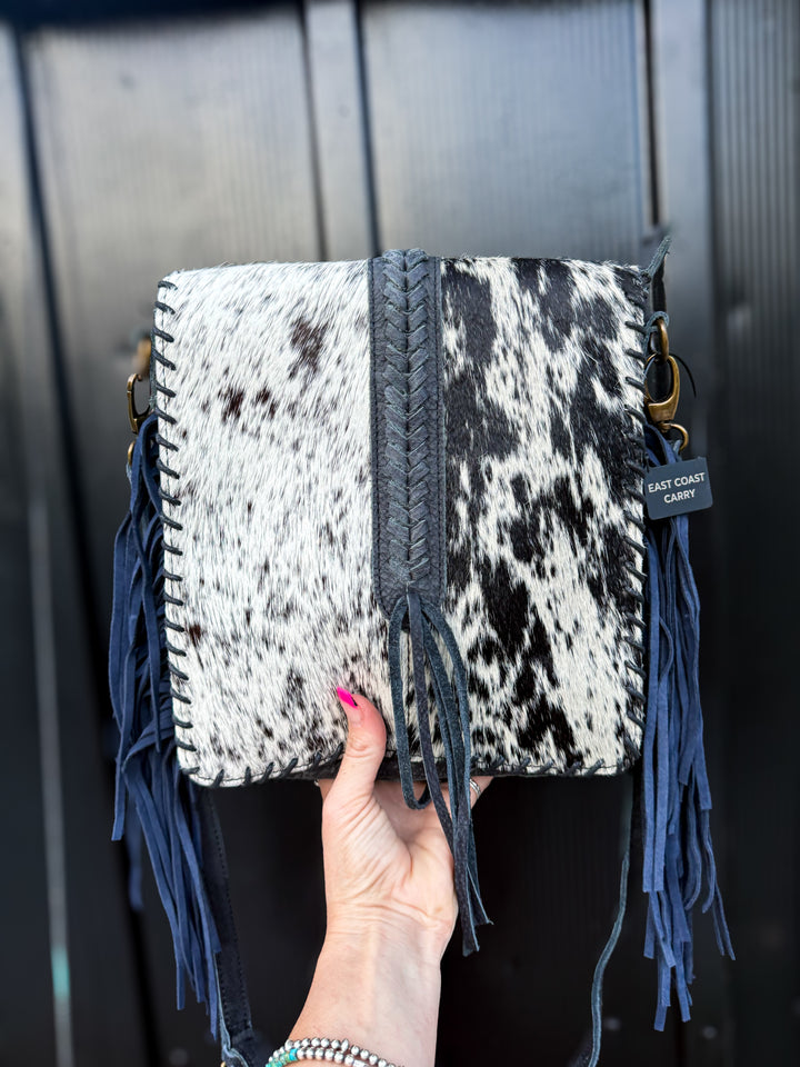 Genuine Leather Concealed Carry Crossbody Purse | Hair-on Cowhide Fringe Bag | Right Hand Draw