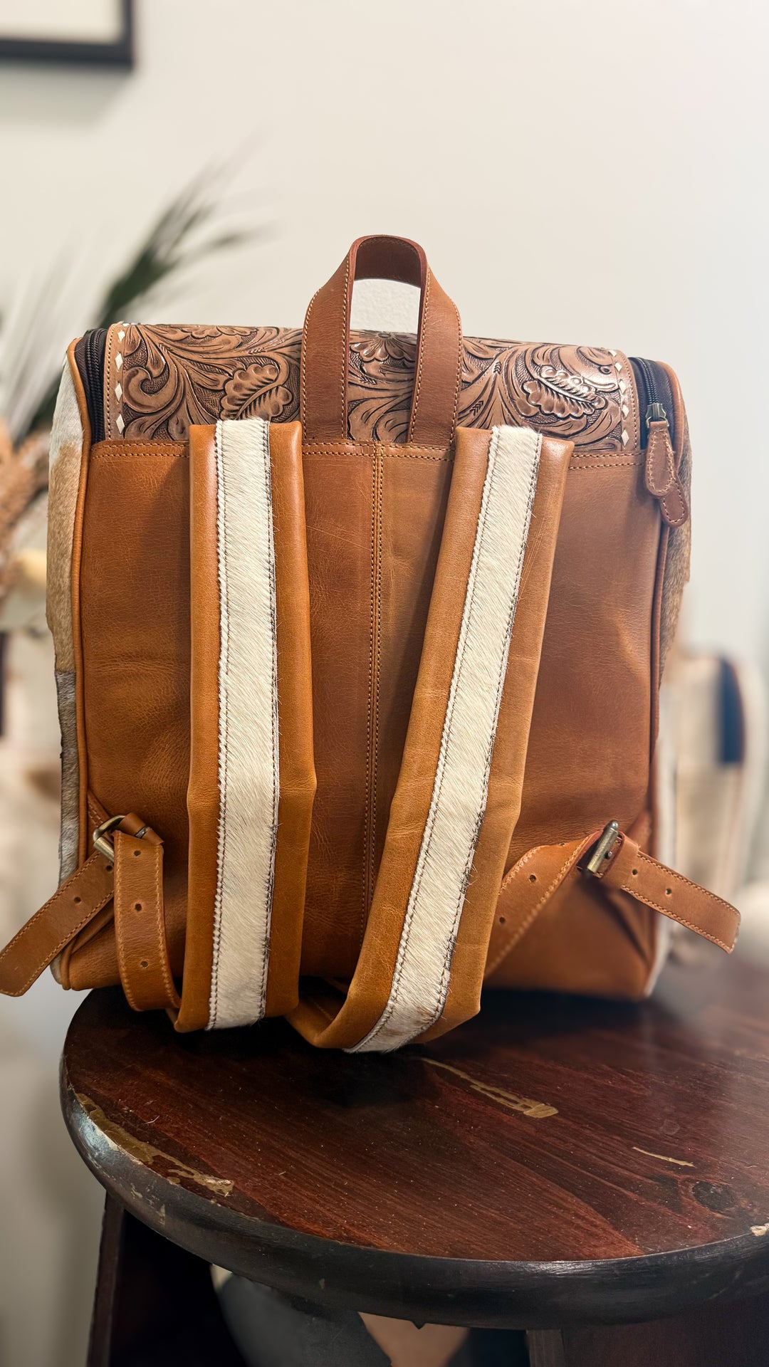 The Bubba XL Backpack | Tooled Leather Cowhide Travel Bag | Black or Tan