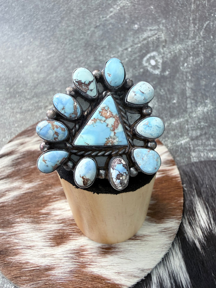 Wilson Dawes Golden Hills Turquoise Cluster Statement Ring — Navajo Handmade Sterling Silver