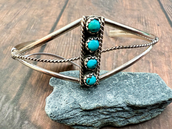 Handmade Navajo Sterling Silver Turquoise Cuff by Janice Spencer 6.5”