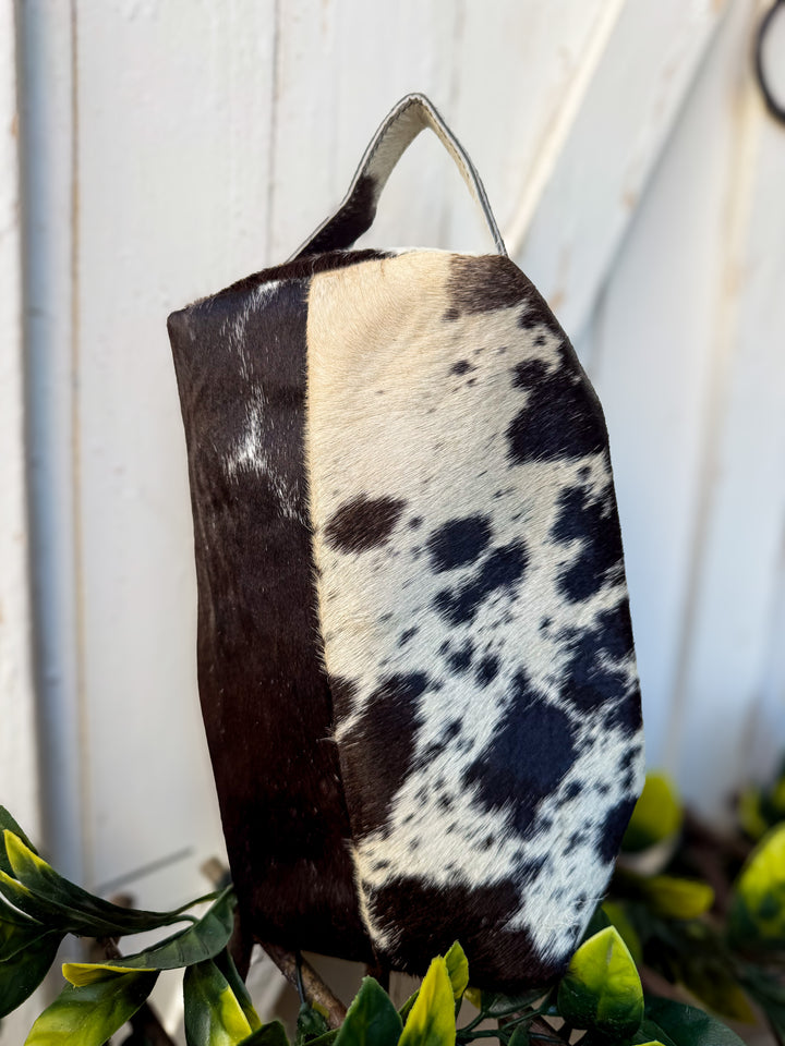 Black Cowhide & Leather Travel Cosmetic Bag | Black Fringe