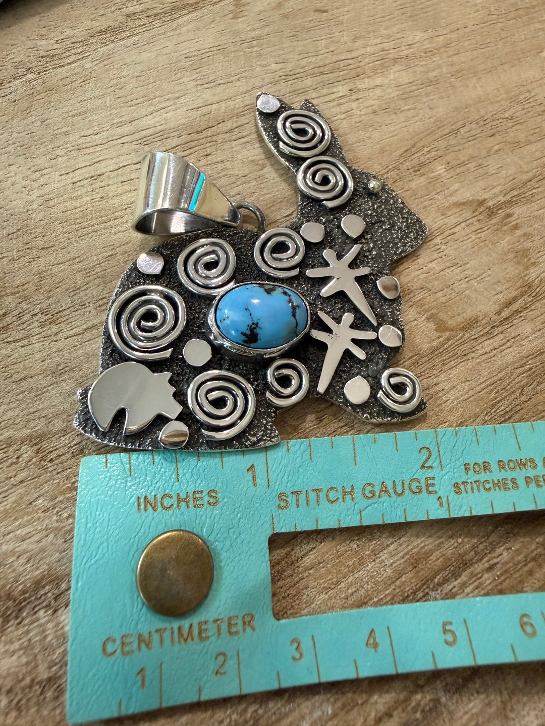 Alex Sanchez Navajo Golden Hills Turquoise Sterling Silver Rabbit Pendant