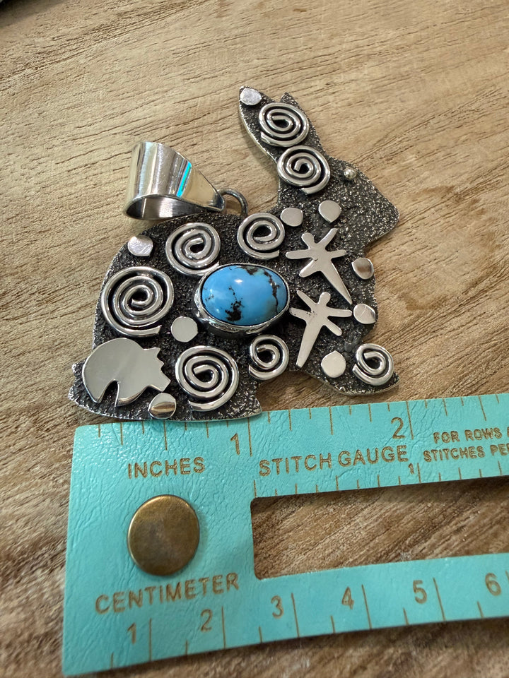 Alex Sanchez Navajo Golden Hills Turquoise Sterling Silver Rabbit Pendant