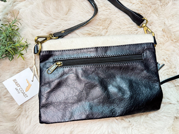 Hide Away Foldover | Small Elegant Black Leather and Hair on Cowhide Crossbody Foldover Purse