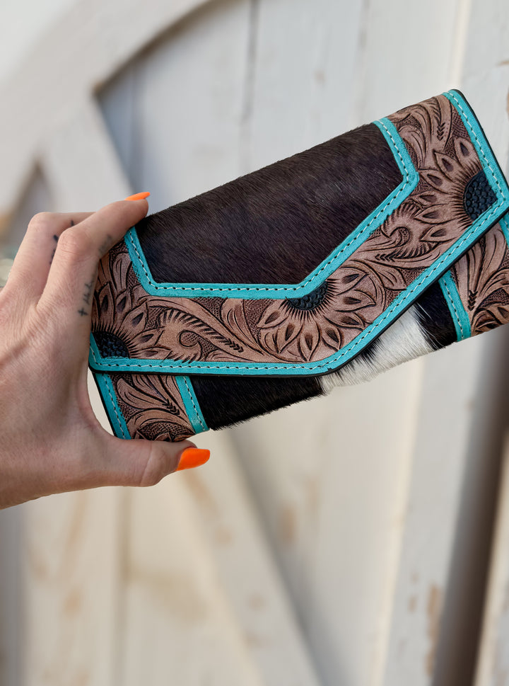 Turquoise Trail Cowhide Wallet | Tooled Leather Western Wallet