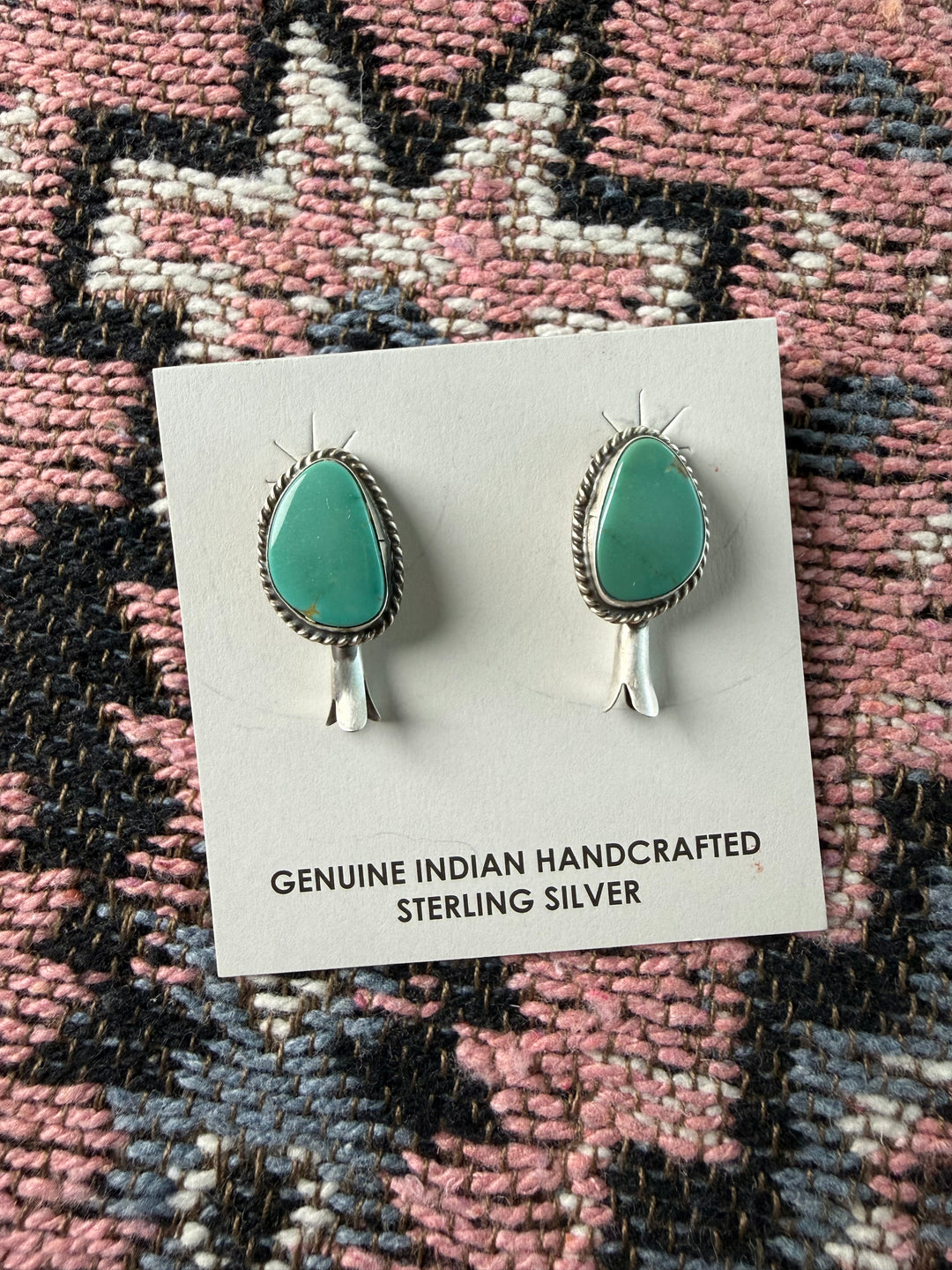 Kingman Turquoise Sterling Silver Blossom Earringa - Navajo Handmade by Donovan Nez
