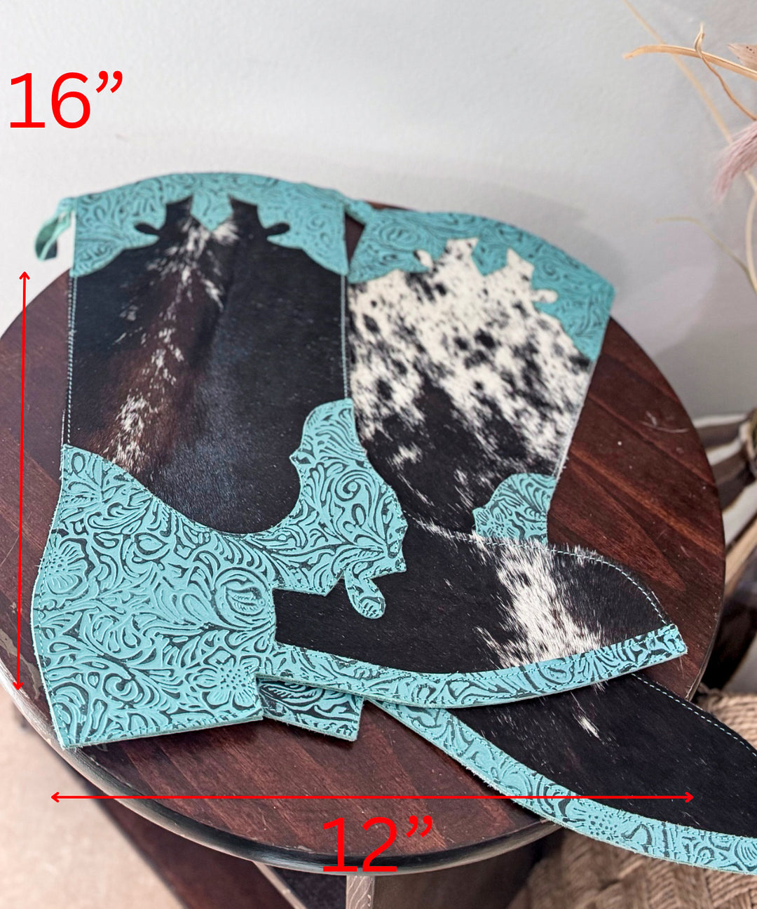 Turquoise Traditions | Cowhide & Leather Western Christmas Stockings – Set of 2