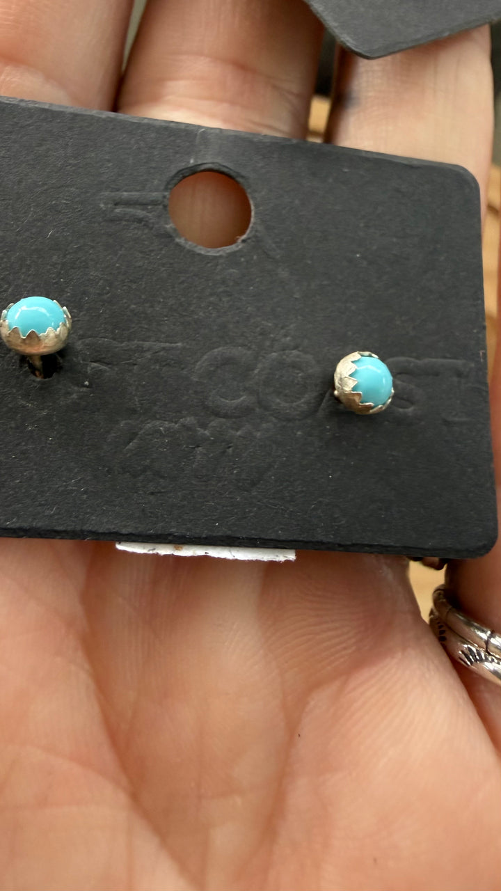 Tiny Kingman Turquoise Stud Earrings | Handmade Navajo Sterling Silver Earrings | Genuine Turquoise | Linda Yazzie