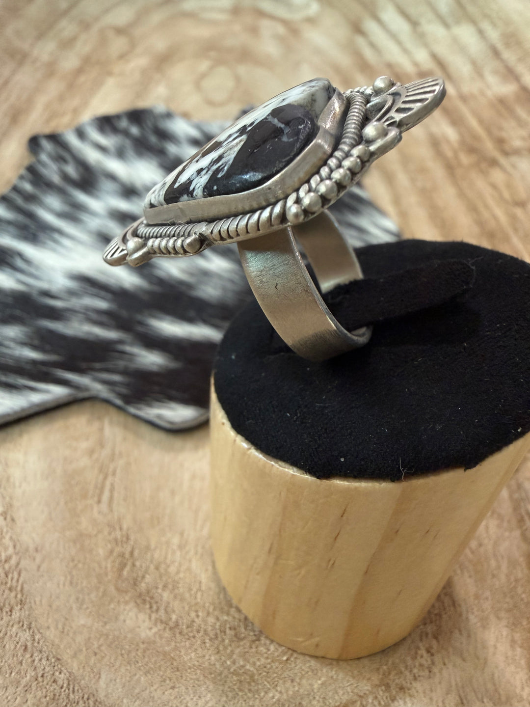 White Buffalo Style Southwestern Sterling Silver Statement Ring