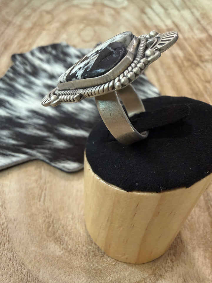 White Buffalo Style Southwestern Sterling Silver Statement Ring