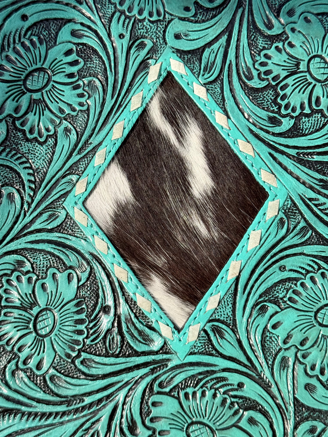 Turquoise Tooled Cowhide Padfolio | Western Leather Portfolio Organizer