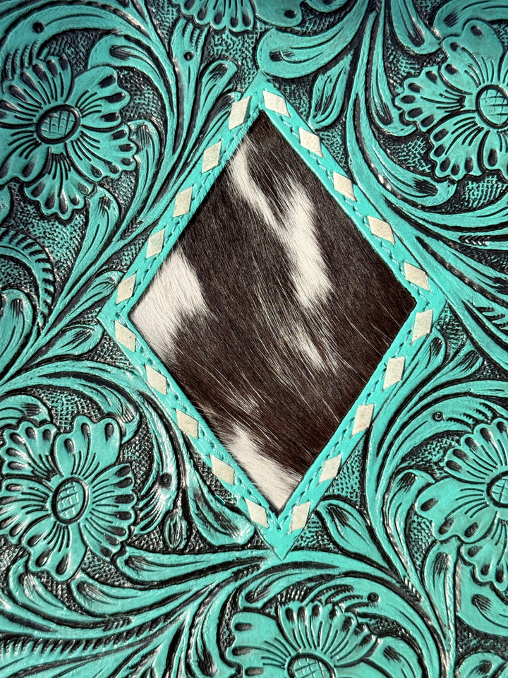 Turquoise Tooled Cowhide Padfolio | Western Leather Portfolio Organizer