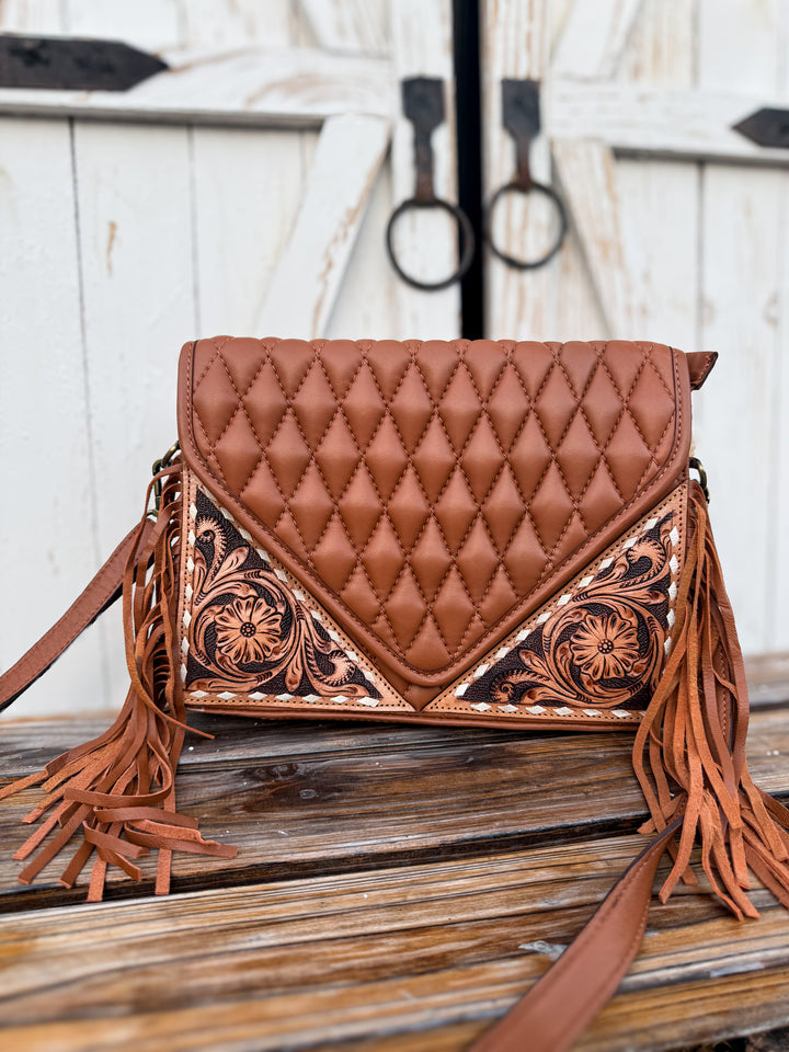 Honey Belle | Quilted and Tooled Leather Western Chic Crossbody Purse