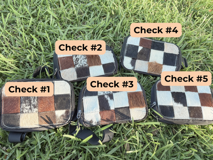 The ECC x Rockin’ A L Western Concealed Carry Chest Bag in Cowhide Check