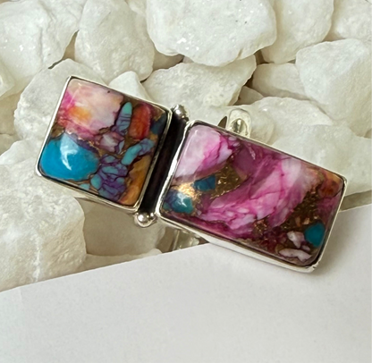 Cotton Candy Skies - Mojave Turquoise Double Pannel Sterling Silver Ring - Size 7