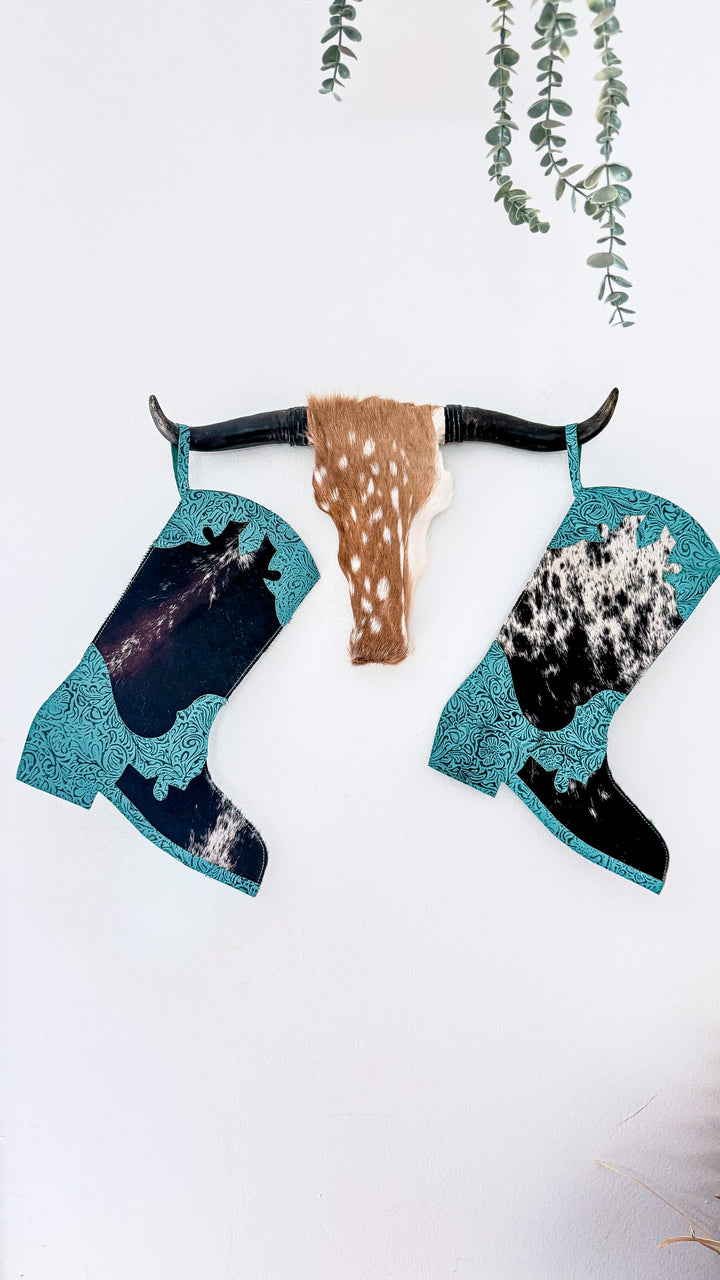 Turquoise Traditions | Cowhide & Leather Western Christmas Stockings – Set of 2