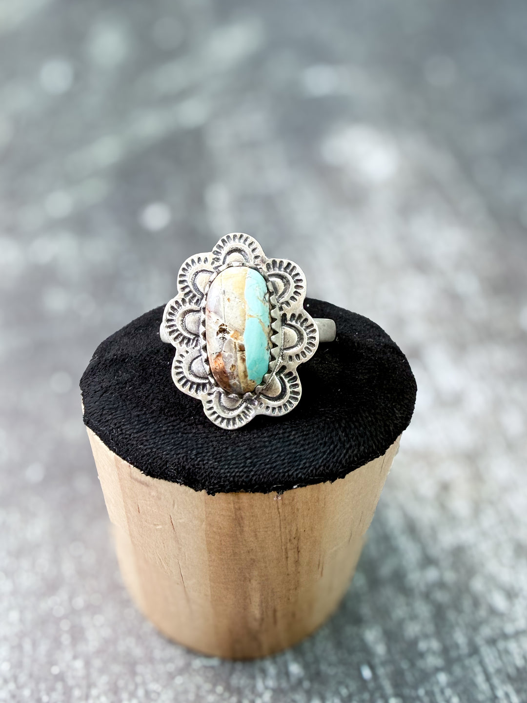 Southwestern Scallop Royston Ribbon Turquoise Sterling Silver Ring – Size 7