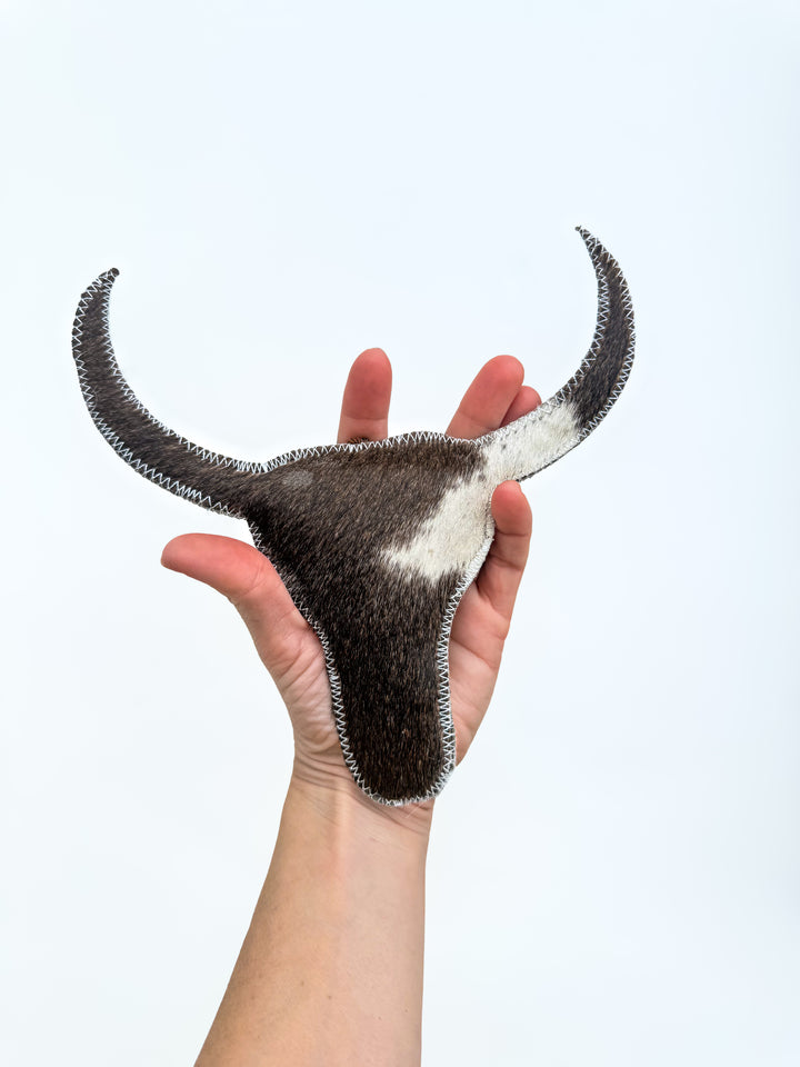 Cowhide Longhorn Wall Hanging | Genuine Hair-On Cowhide Western Decor | Boutique, Car Charm or Bag Charm
