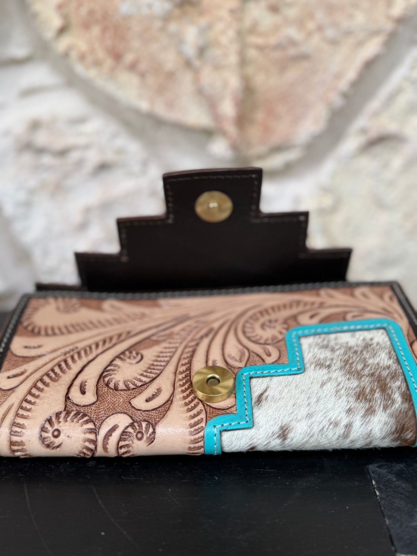Two Step - Blue Mesa : Tooled Leather and Cowhide Wallet