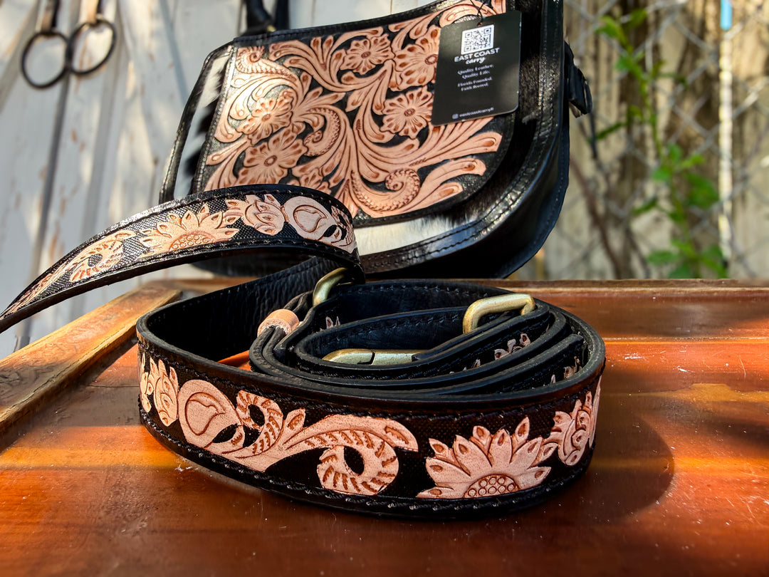 Featherlight Tooled Leather & Cowhide Crossbody Satchel