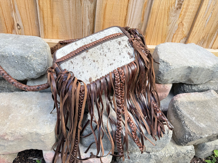 Donna Jean | Cowhide Fringe Braided Leather Crossbody