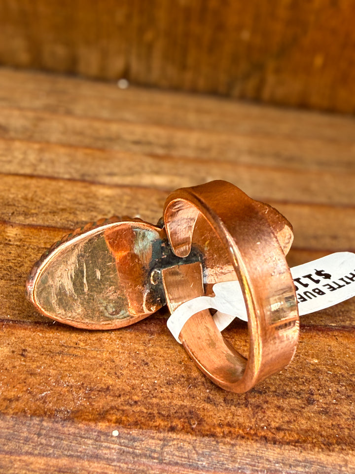 White Buffalo Style Turquoise Copper Adjustable Statement Ring