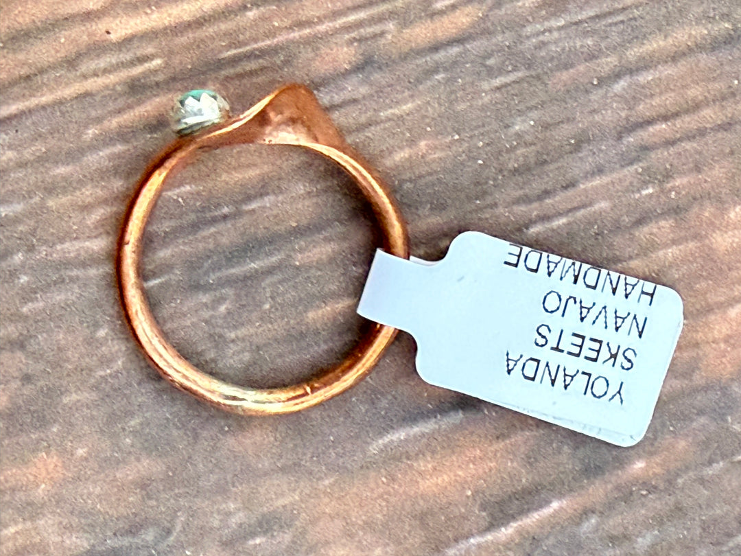 Navajo Handmade Pure Copper and Kingman Turquoise Stacker Rings - Size 7 and 7.5