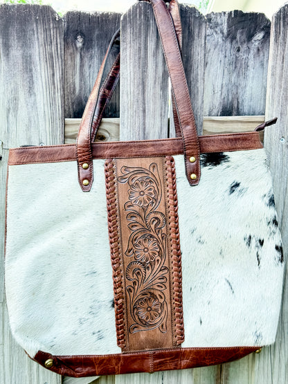 The Trailmate: Cowhide & Tooled Leather Travel Tote