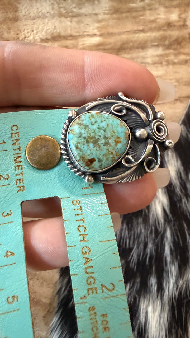 Navajo Jimmy Lee Mine #8 Turquoise Sterling Silver Adjustable Statement Ring