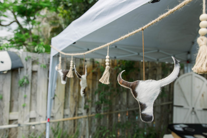 Cowhide Longhorn Wall Hanging | Genuine Hair-On Cowhide Western Decor | Boutique, Car Charm or Bag Charm