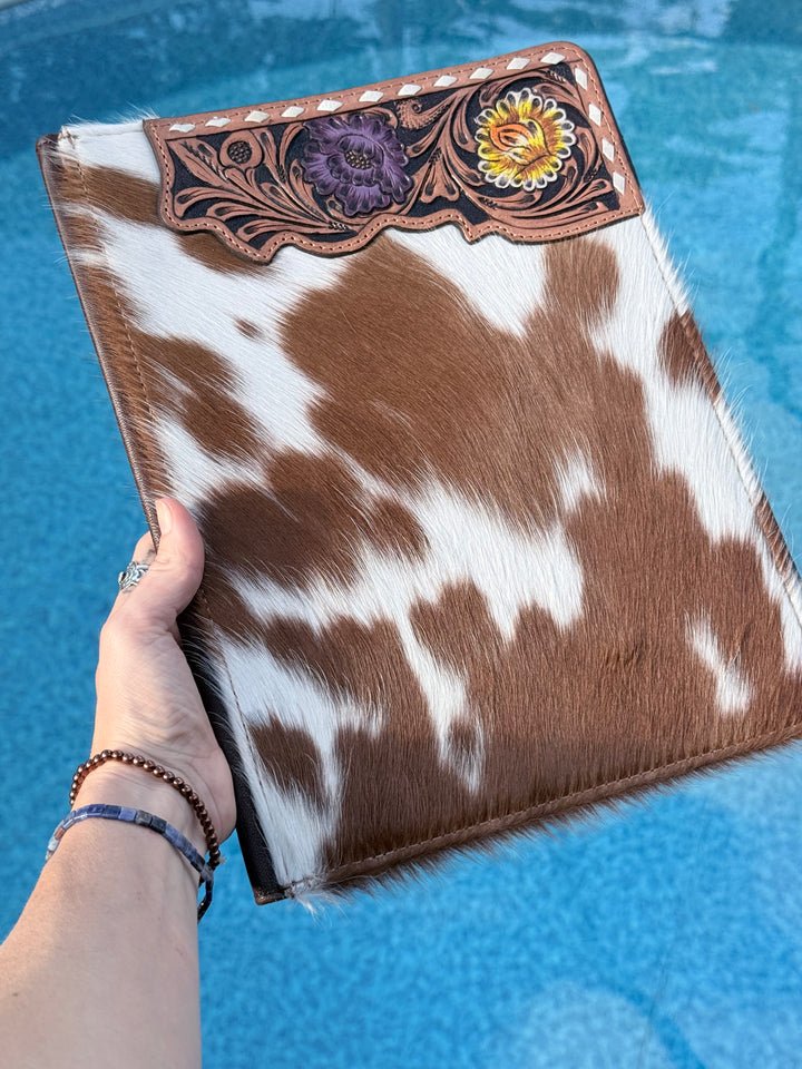 Wildflower Cowhide Padfolio | Tooled Leather Portfolio Organizer