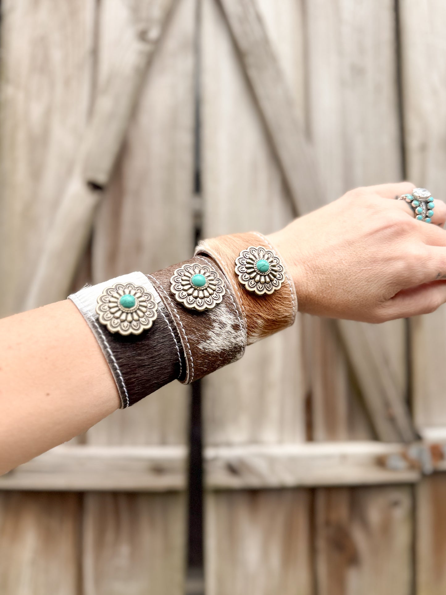 Sundown Cuff : Cowhide Leather Bracelet Concho Cuff