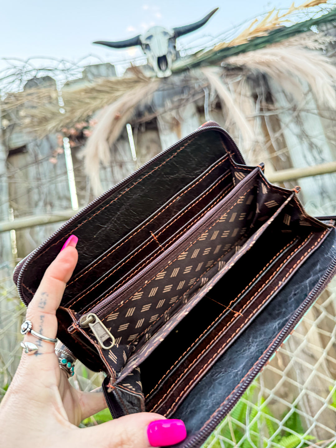 Cowhide Zip Wallet | Willow Lane Western Leather Wallet for Women