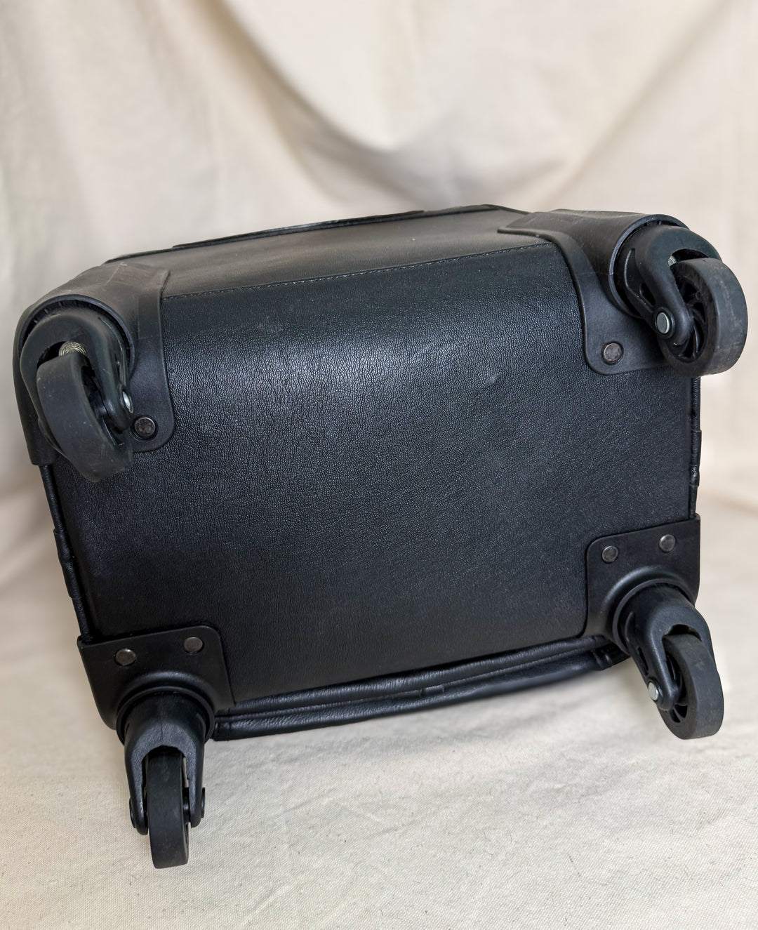 Black & White Diamond Check Leather Rolling Carry-On Suitcase | Small Travel Luggage