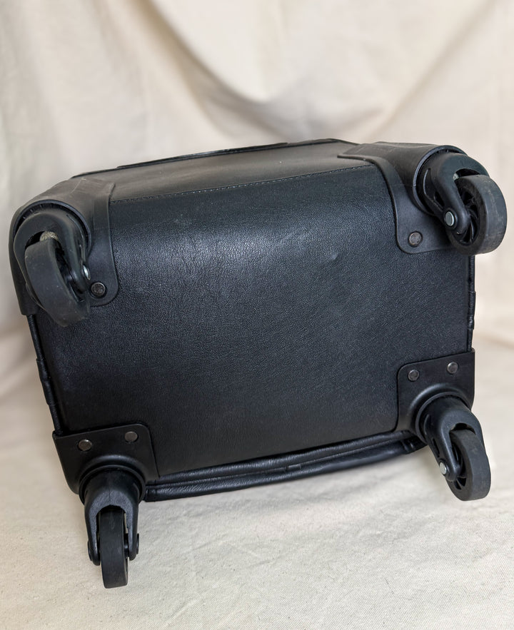 Black & White Diamond Check Leather Rolling Carry-On Suitcase | Small Travel Luggage