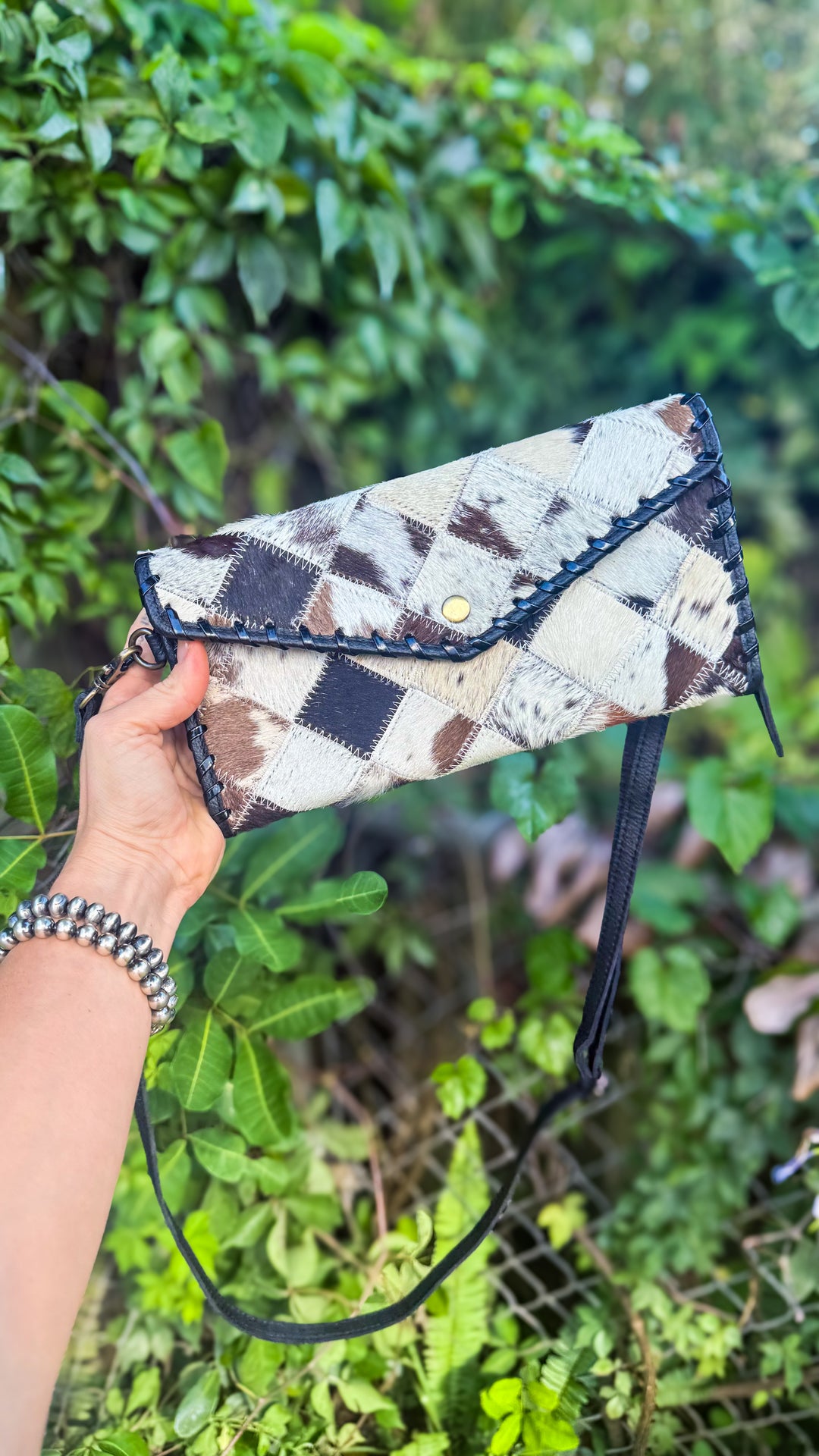 Check Her Out | Cowhide Patchwork Leather Clutch Crossbody & Wallet Organizer
