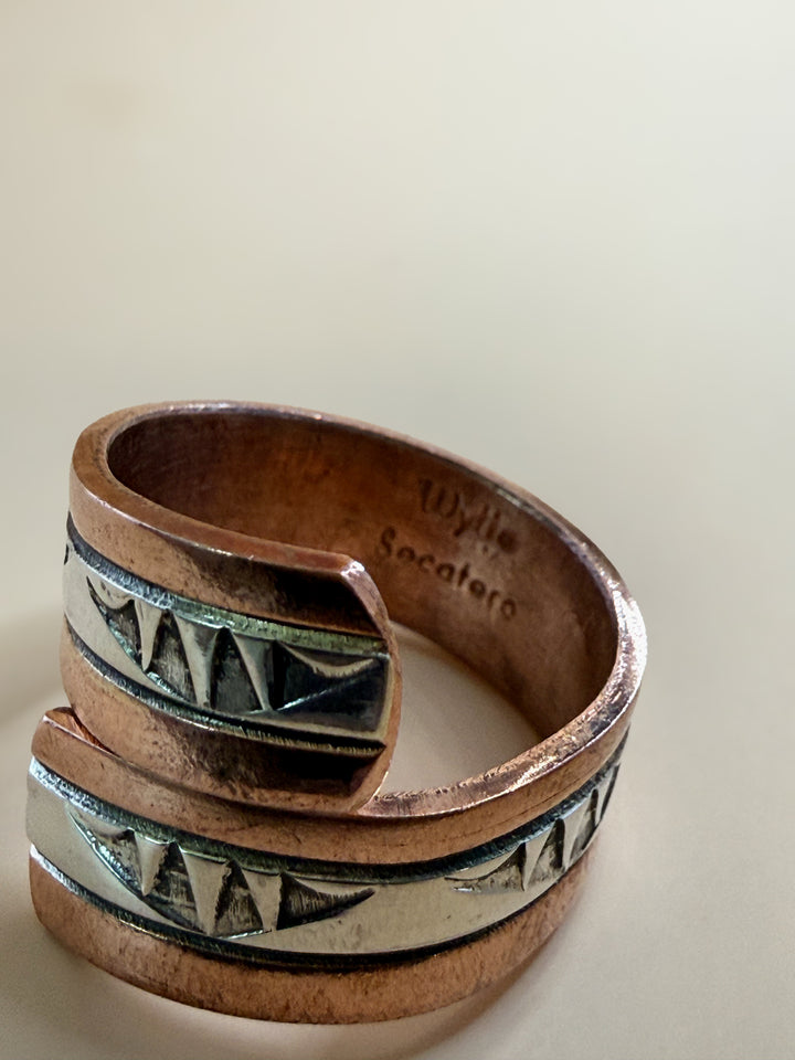 Wylie Secatero Navajo Sterling Silver & Copper Adjustable Bypass Ring | Handmade Native American Jewelry