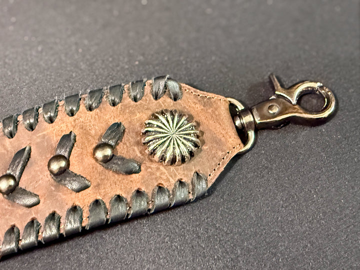 Handmade Leather Wither Strap / Western Handbag Strap – 27” Clip to Clip – Tooled + Studded