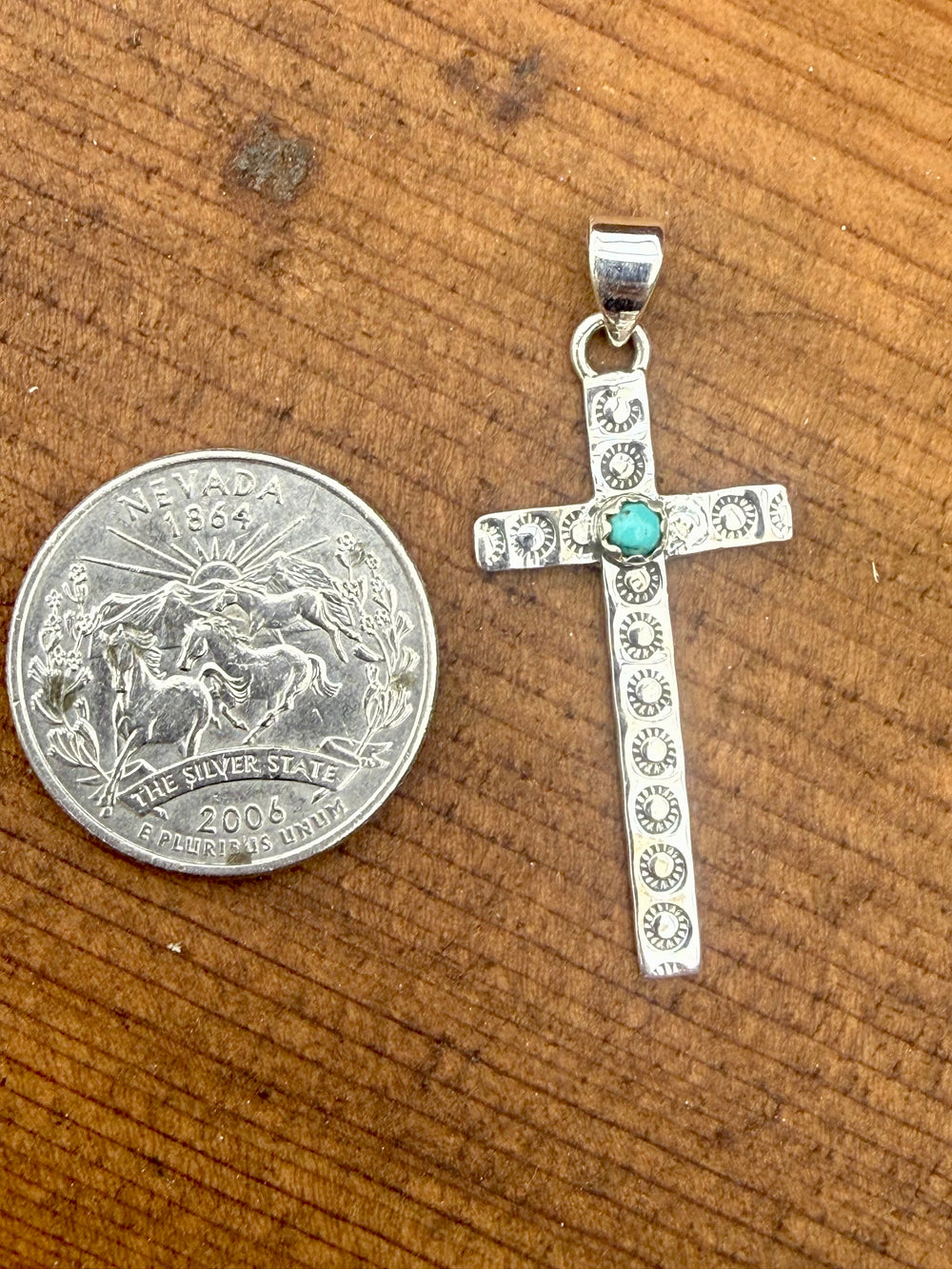 sterling silver cross pendant kingman turquoise southwestern style
turquoise cross necklace 925 silver western jewelry
minimal silver cross turquoise center stone