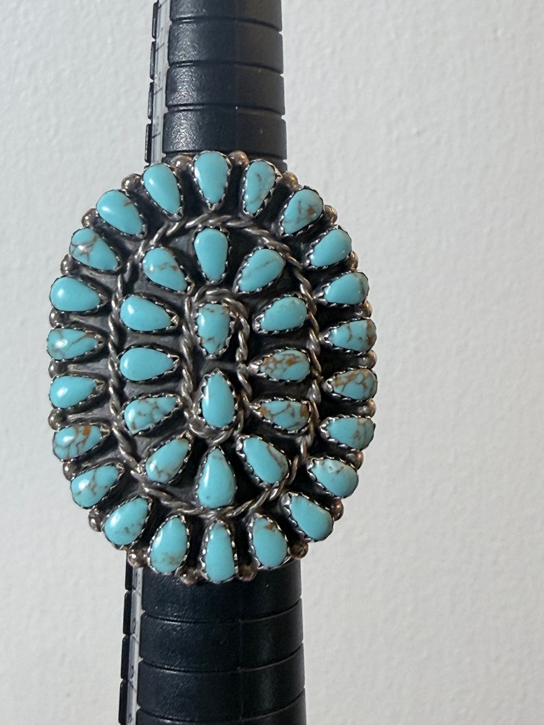 Mary A. Benally Kingman Turquoise Cluster Ring — Size 8
