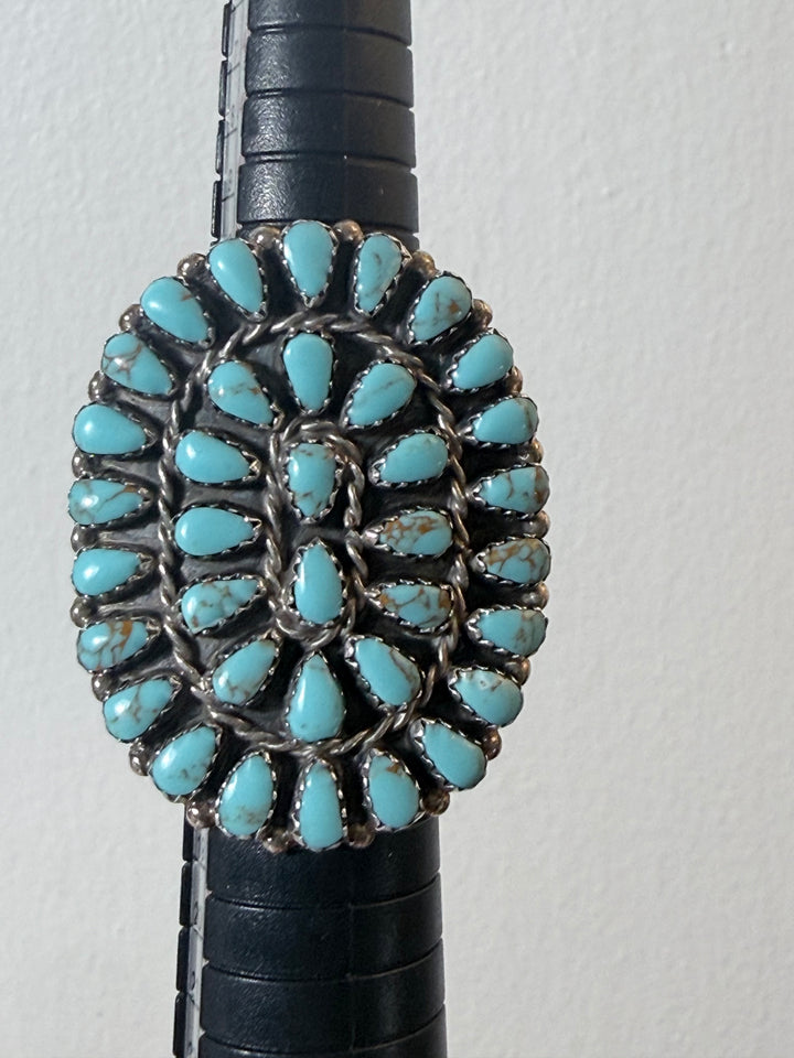 Mary A. Benally Kingman Turquoise Cluster Ring — Size 8