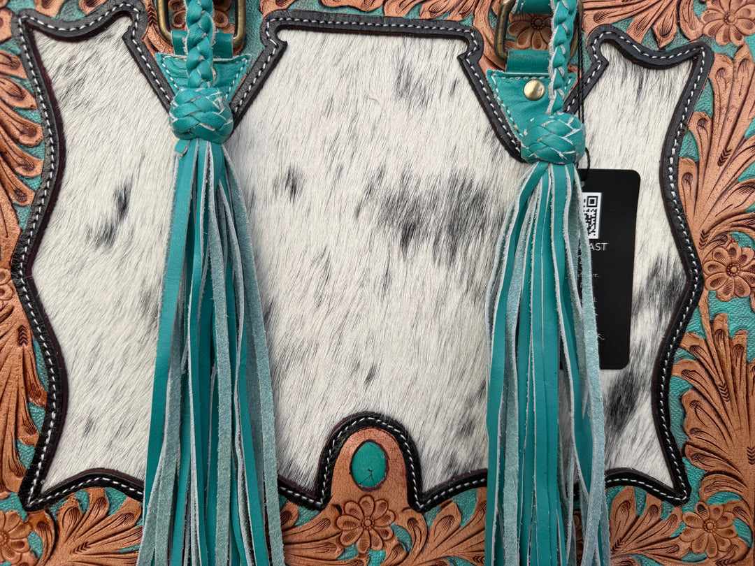 Get to Work Bag | Minty Blue Leather, Tooled Floral & Cowhide Concealed Carry Tote