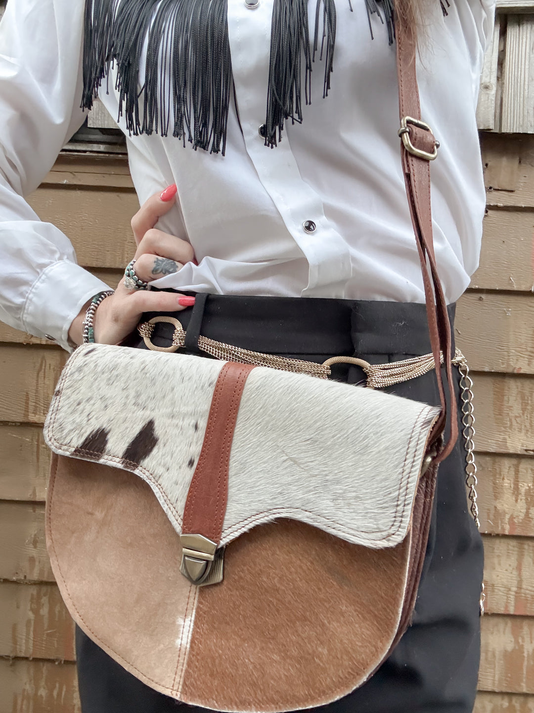 The Half Moon Hide | Cowhide + Leather Saddle Crossbody