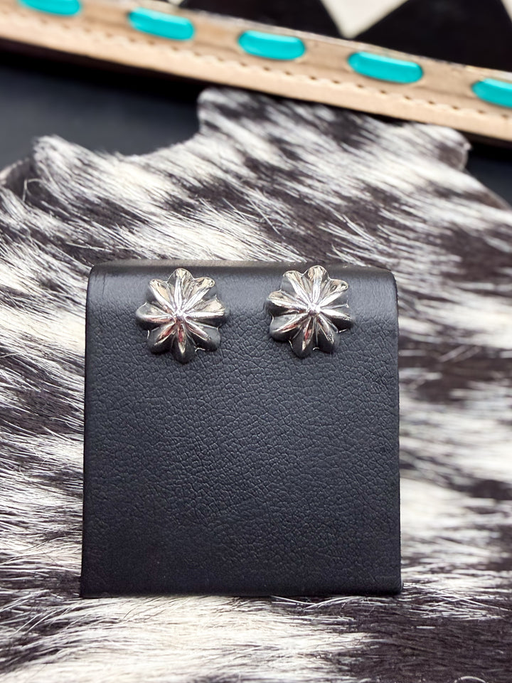 Sterling Silver Southwestern Sunburst Stud Earrings | 3/8” Silver Studs