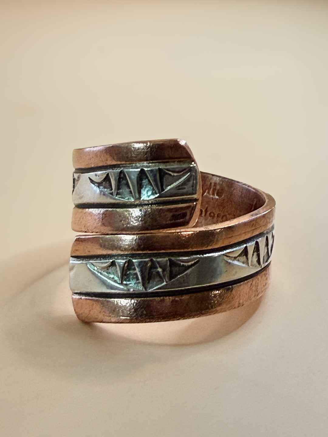 Wylie Secatero Navajo Sterling Silver & Copper Adjustable Bypass Ring | Handmade Native American Jewelry