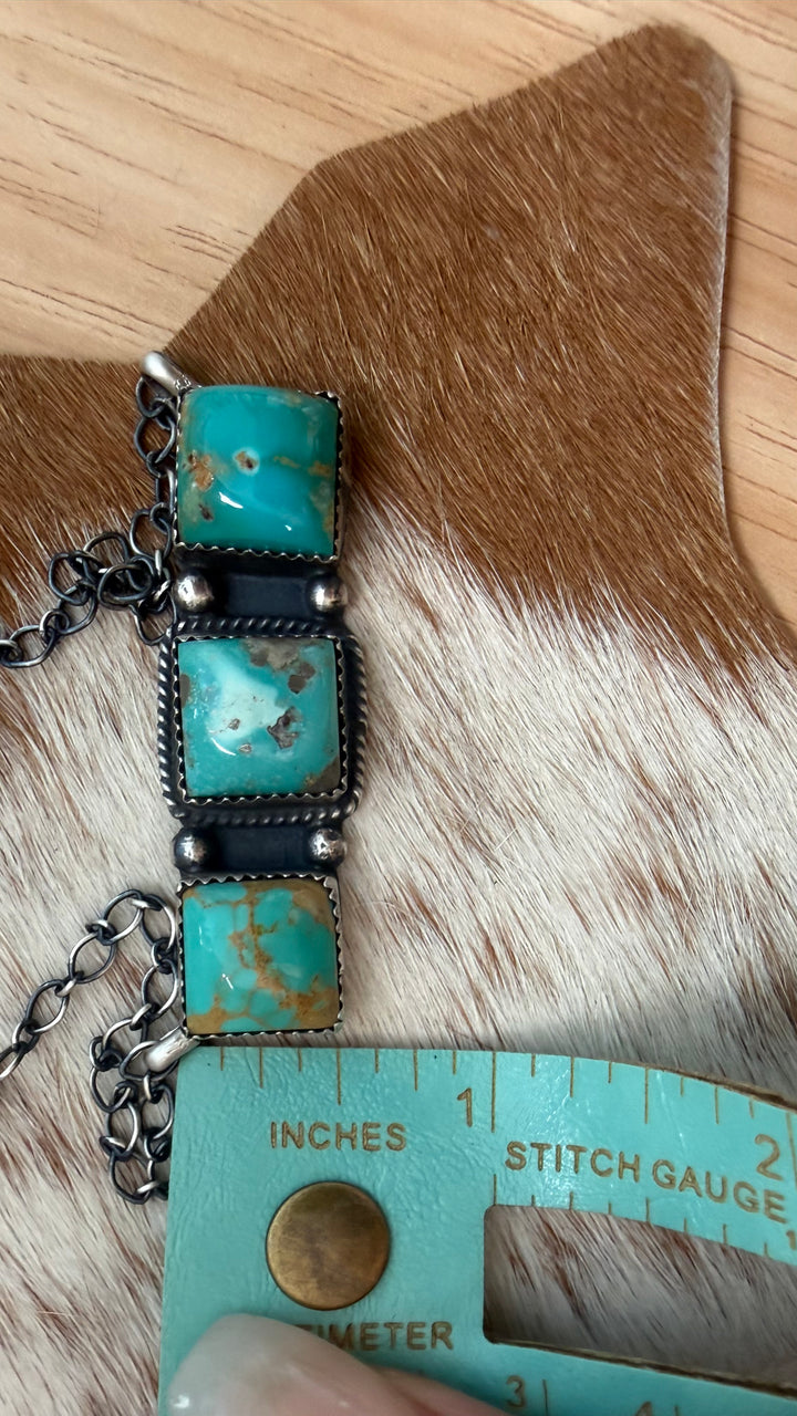 Navajo Handmade Triple Turquoise Bar Necklace | Sterling Silver | Alysa Martinez | 18” Southwestern Necklace