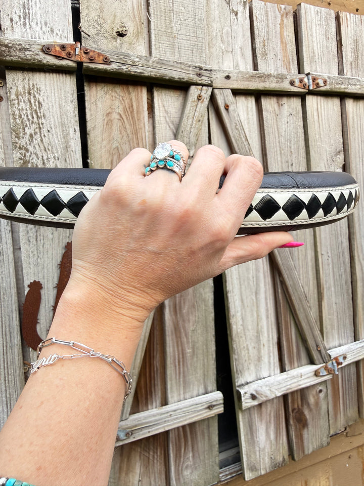 Western Tooled Leathe Steering Wheel Cover Black and White Diamond Check