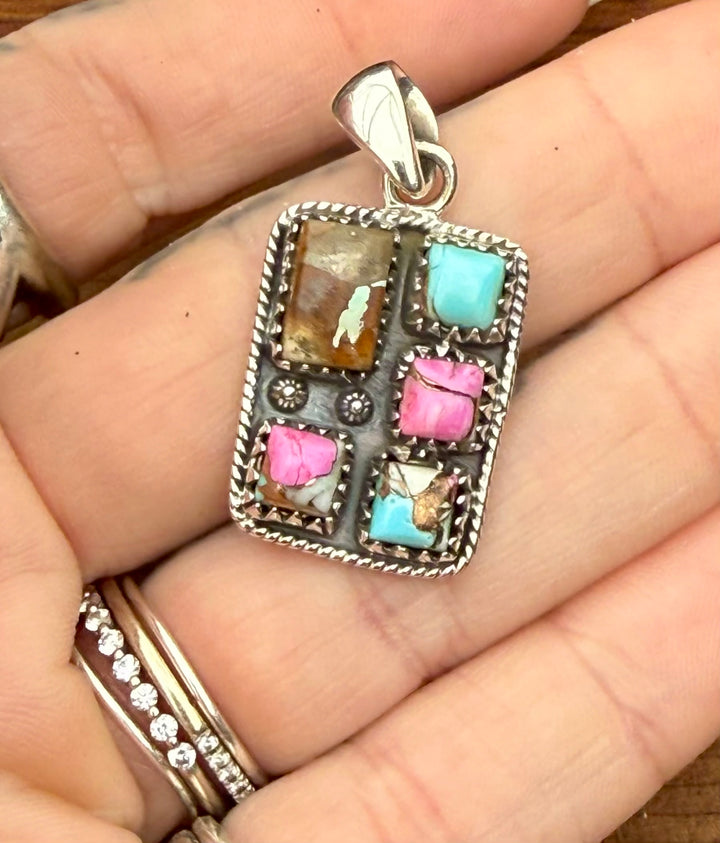 Mine #8 Turquoise & Pink “Cotton Candy” Composite Sterling Silver Pendant